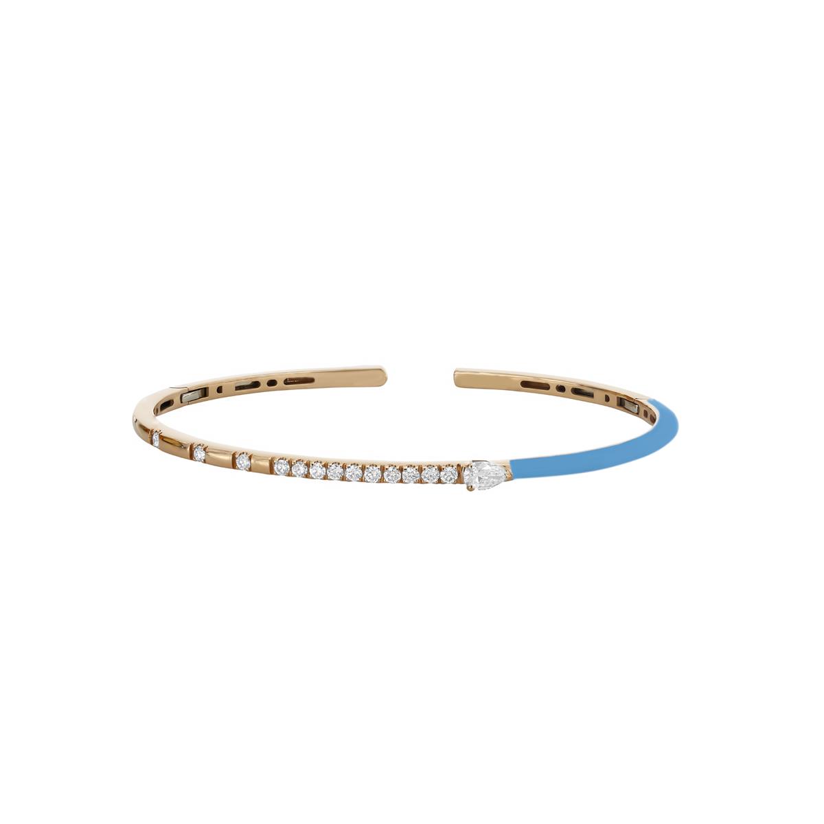 London Collection 18k Rose Gold Blue Enamel and Diamond Hinged Cuff Bracelet