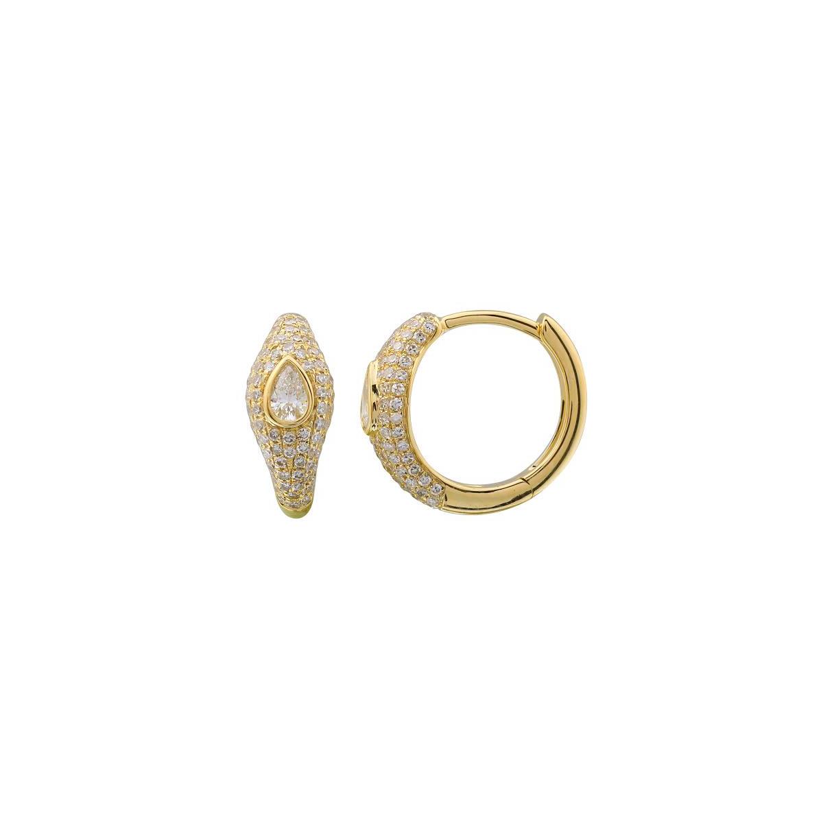 London Collection 14k Gold Pave and Bezel Set Pear Diamond Huggies 