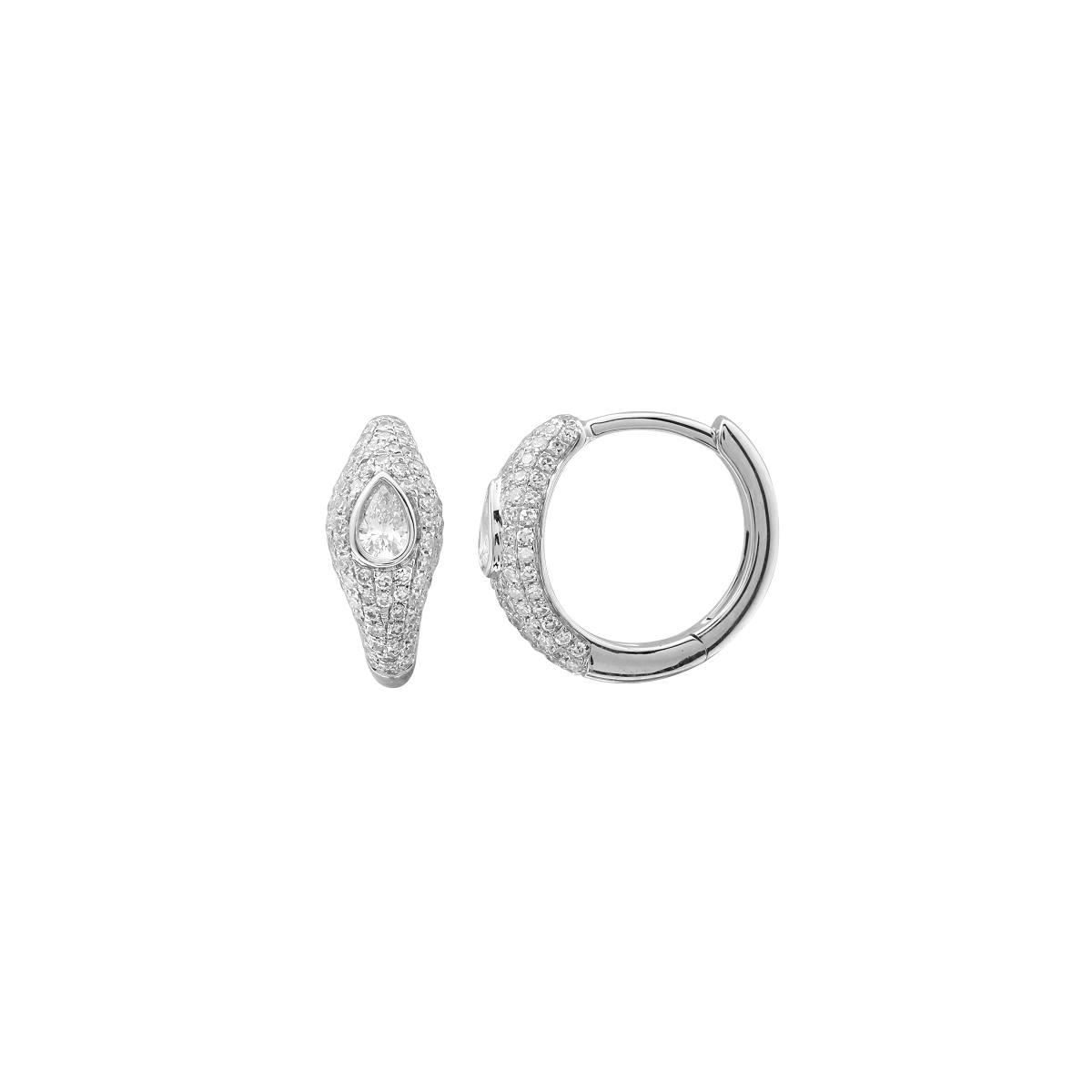 London Collection 14k Gold Pave and Bezel Set Pear Diamond Huggies 