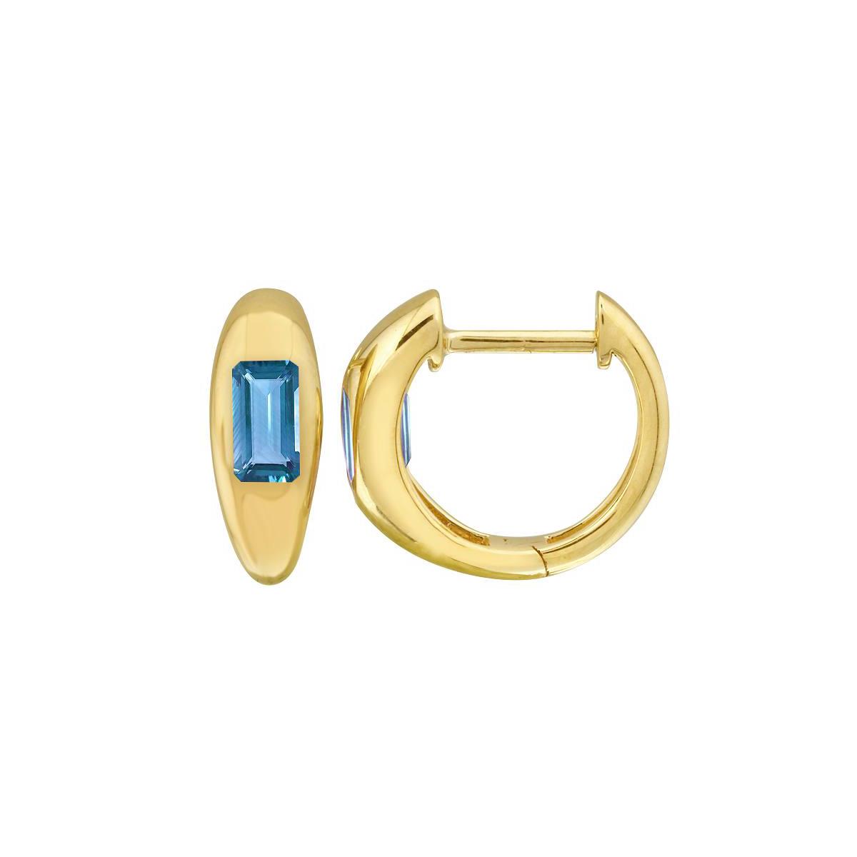 London Collection 14k Yellow Gold Blue Topaz Huggie Earrings