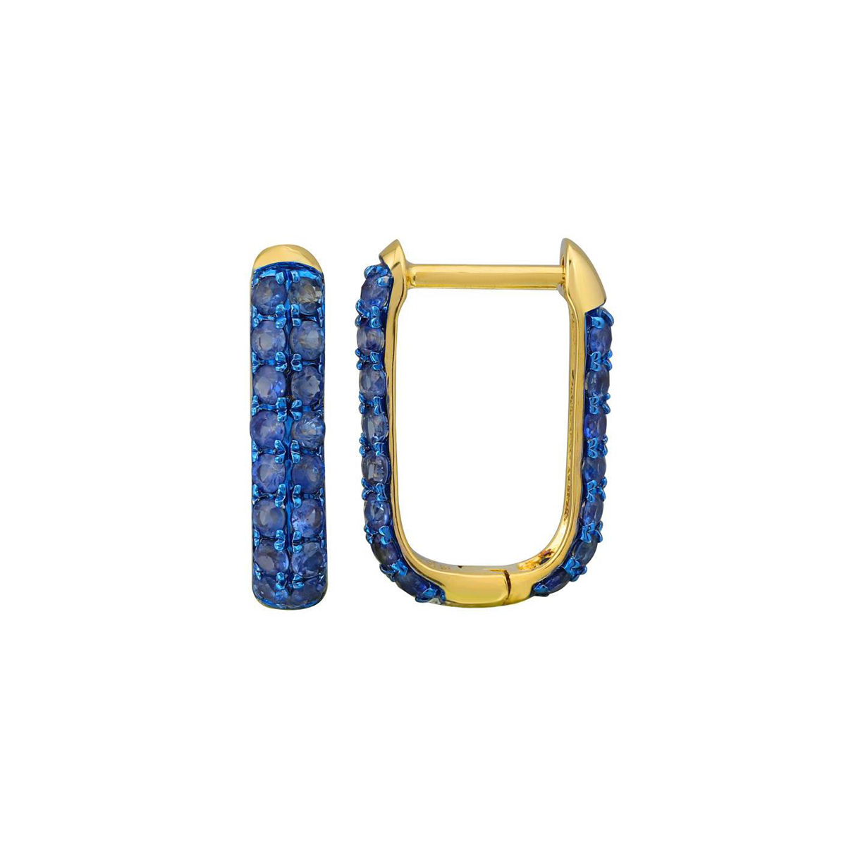 London Collection 14k Yellow Gold Blue Sapphire Oval Huggie Earrings