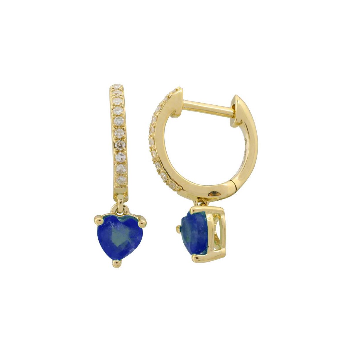 London Collection 14k Yellow Gold Diamond and Heart Shaped Sapphire Huggies