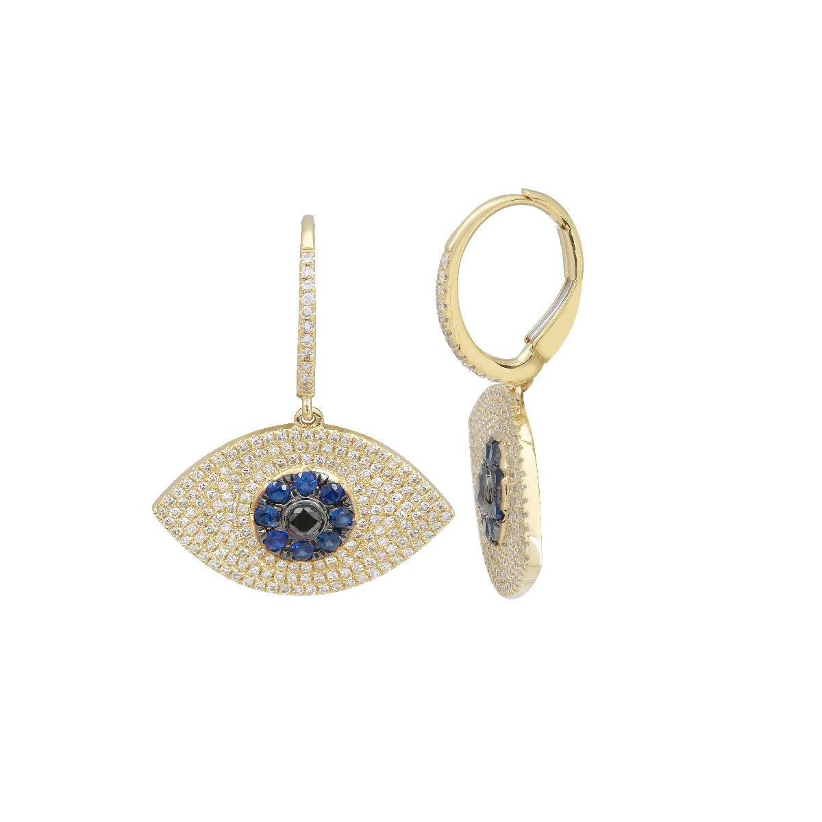 London Collection Yellow Gold Diamond and Sapphire Evil Eye Earrings