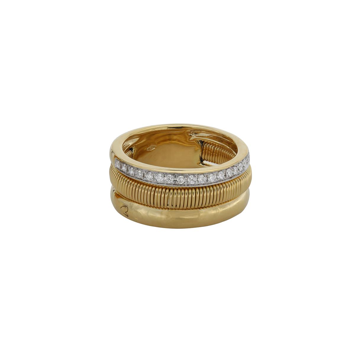 London Collection 18k Yellow Gold Three Row Tubogas Diamond Ring