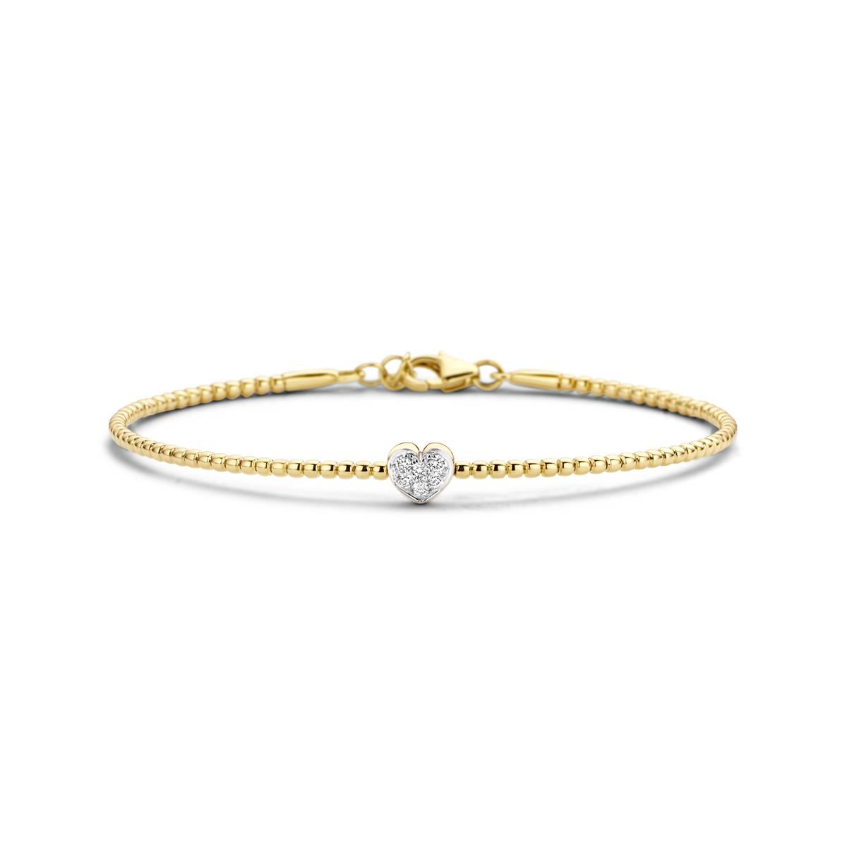 London Collection 18k Gold Pave Diamond Heart Beaded Bracelet