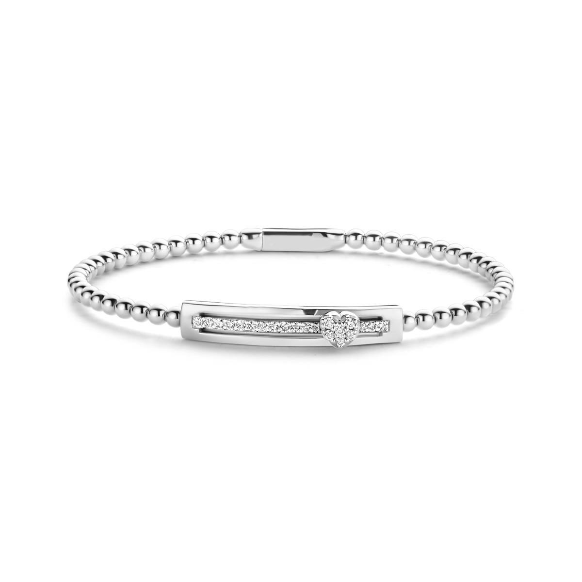 London Collection 18k White Gold Pave Diamond Heart Slider Beaded Bracelet