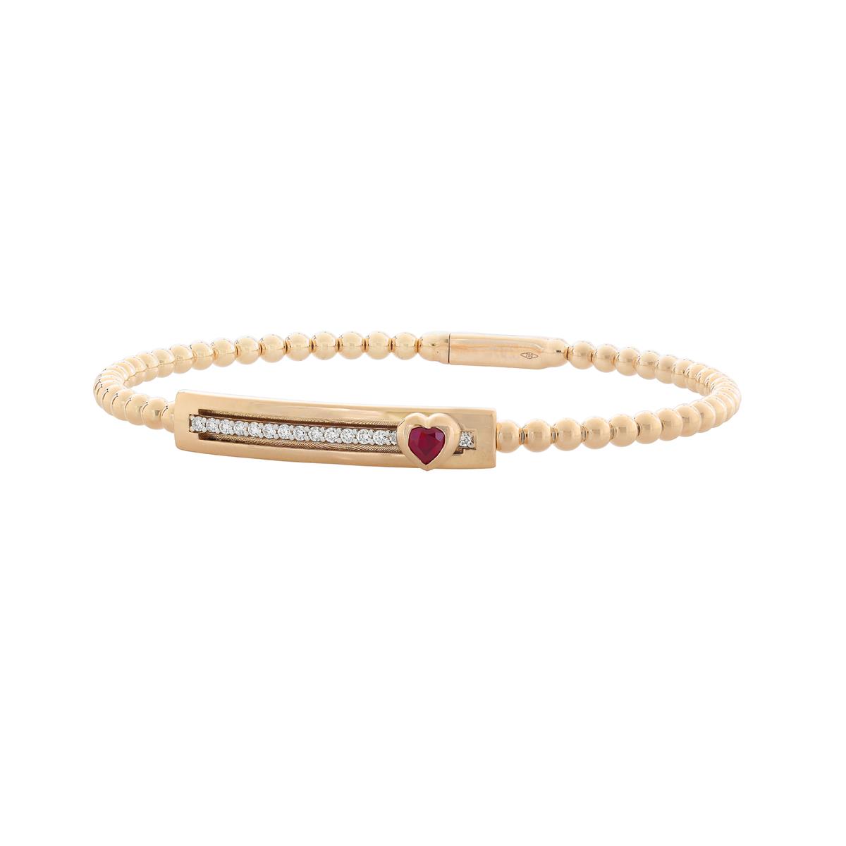 London Collection 18k Rose Gold Diamond and Ruby Heart Slider Bangle Bracelet