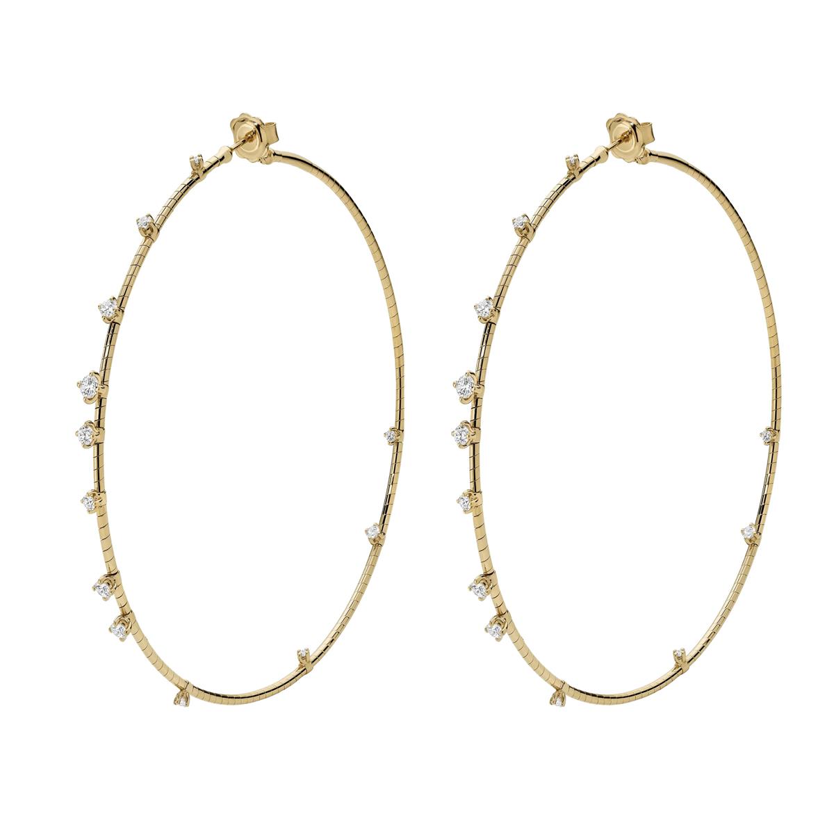 Mattia Cielo 18k Yellow Gold Prong Set Diamond Large Hoop Earrings