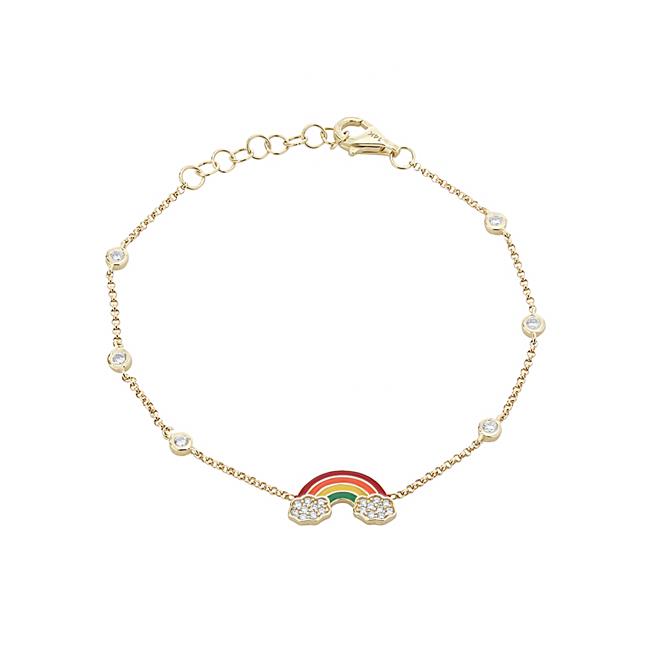 London Collection 14k Yellow Gold and Diamond Rainbow Dangle Bracelet