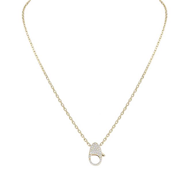 London Collection 14k Yellow Gold Pave Diamond Lock Link Necklace