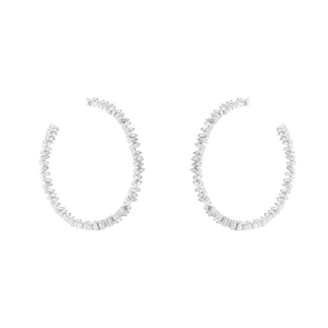 Suzanne Kalan 18k White Gold Diamond Zig Zag Hoop Earrings