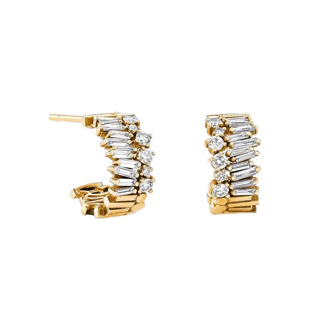 Suzanne Kalan 18k Yellow Gold and Diamond Mini Half Bliss Hoop Earrings