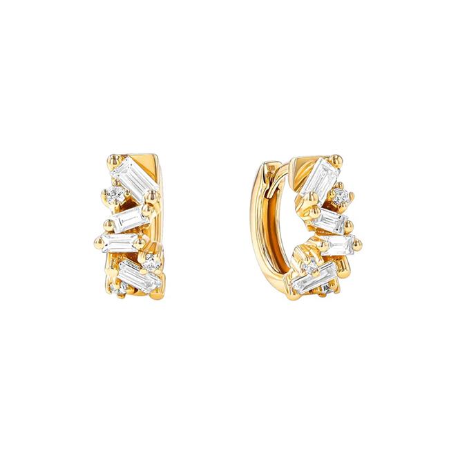 Suzanne Kalan 18k Yellow Gold and Diamond Firework Huggie Earrings