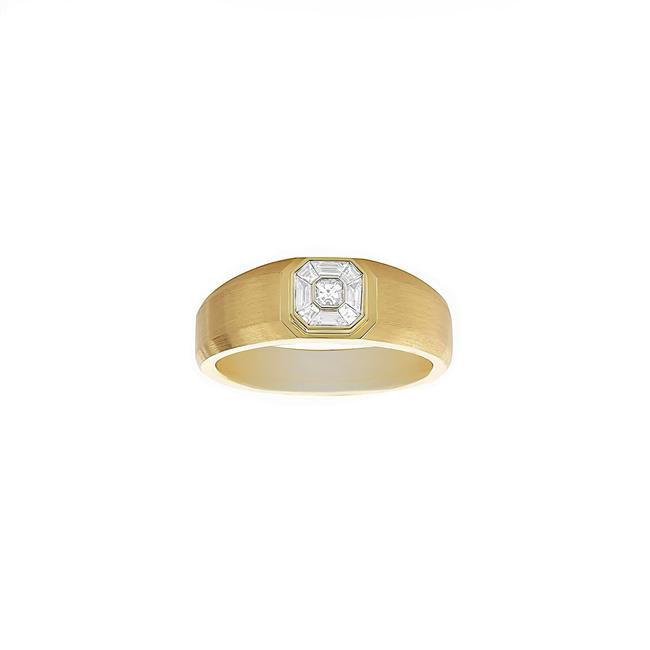 Henri Daussi 14k Yellow Gold Baguette Diamond Cluster Ring