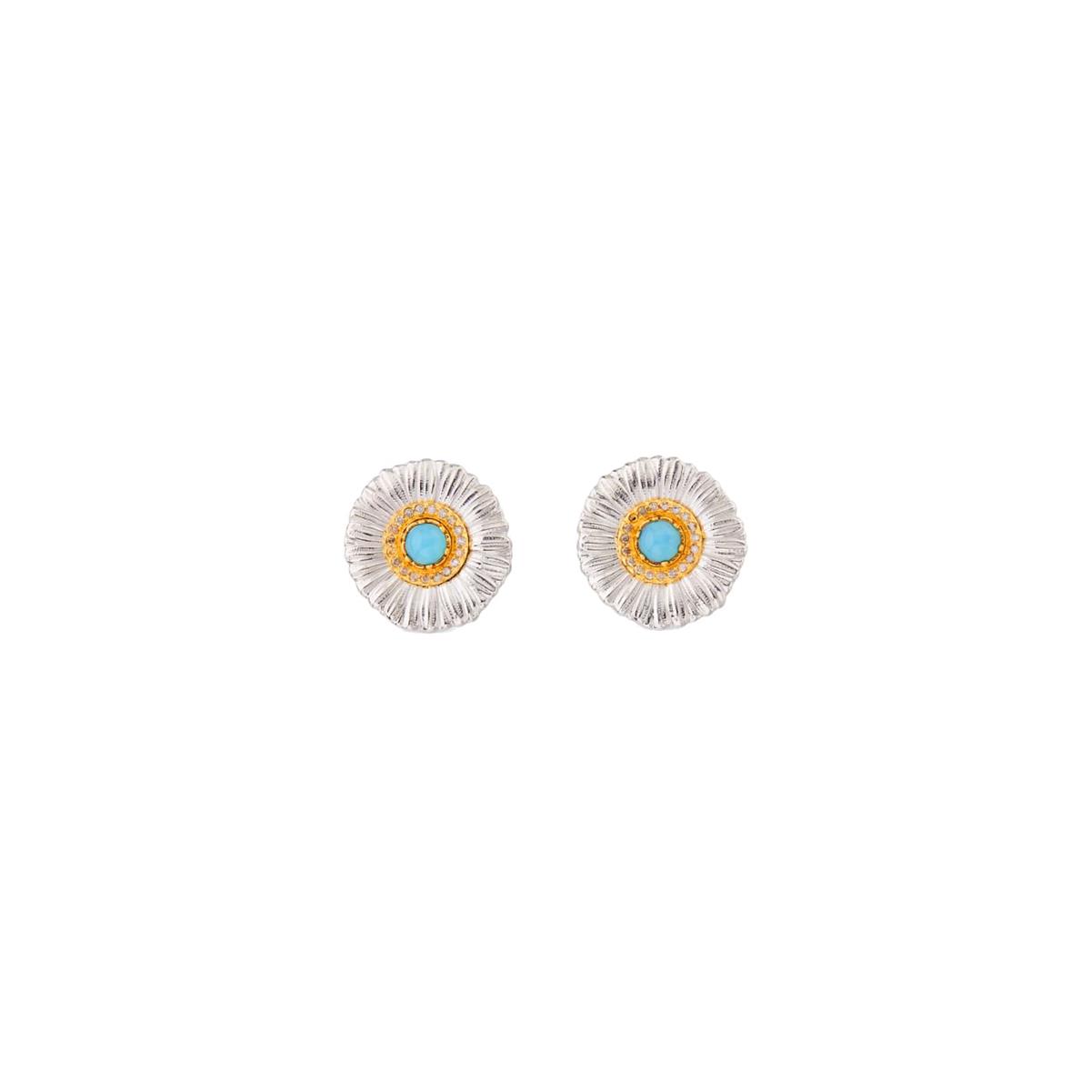 Buccellati Blossoms Color Two Tone Light Blue Agate And Diamond Daisy Button Stud Earrings