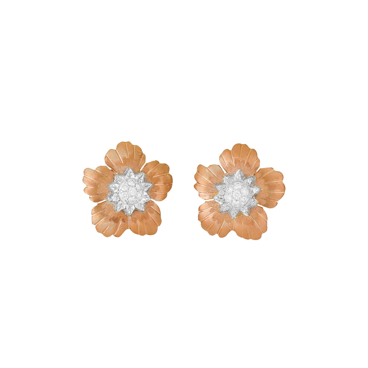 Buccellati Blossoms Diamonds And Gold Two Tone Daphne Flower Button Stud Earrings