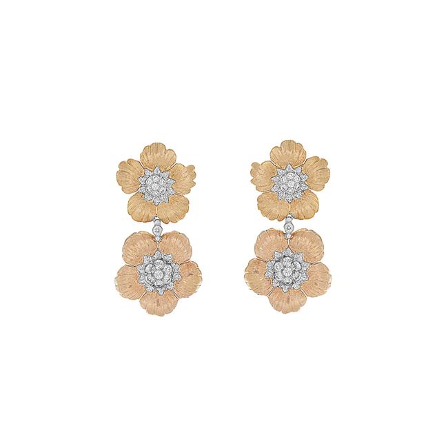 Buccellati 18k Two Tone Diamond Daphne Drop Earrings