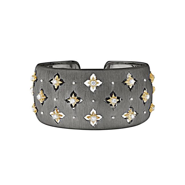 Buccellati Marci Giglio 18k Black Two Tone Diamond Cuff Bracelet