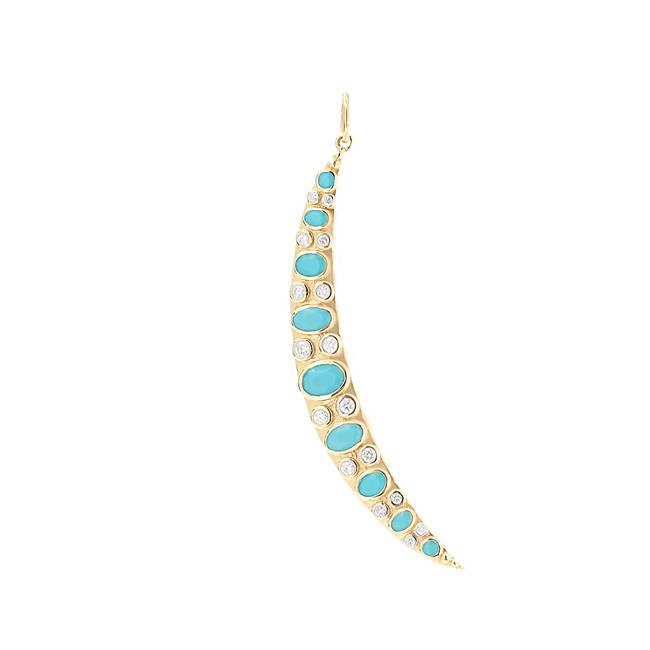 London Collection 14k Yellow Gold and Turquoise Crescent Moon Pendant