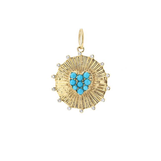 London Collection 14k Yellow Gold Turquoise and Diamond Heart Pendant