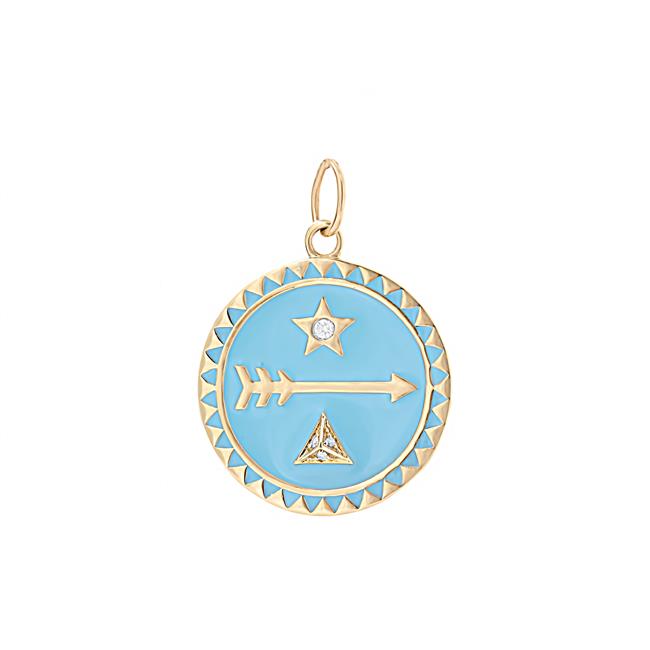 London Collection 14k Yellow Gold Turquoise Enamel Arrow Disc Charm