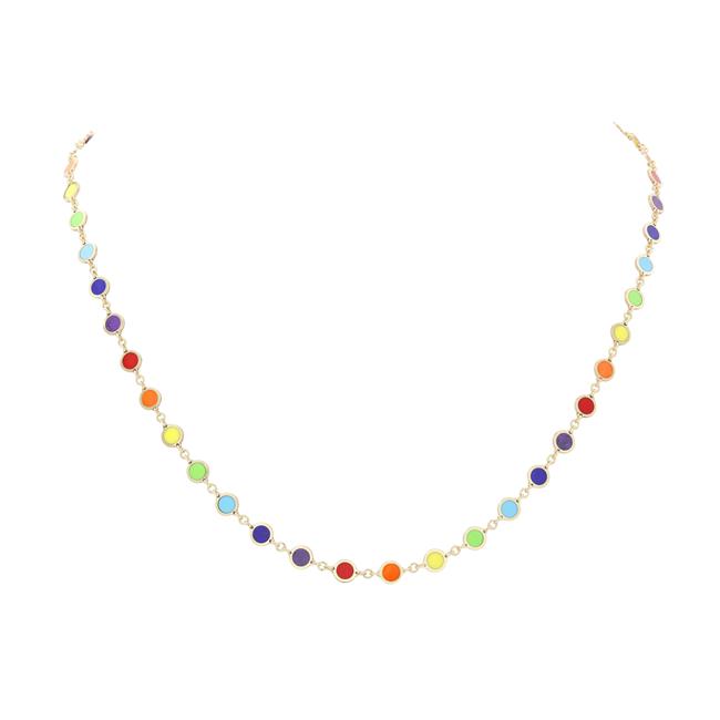London Collection 14k Yellow Gold Rainbow Enamel Disc 18" Necklace
