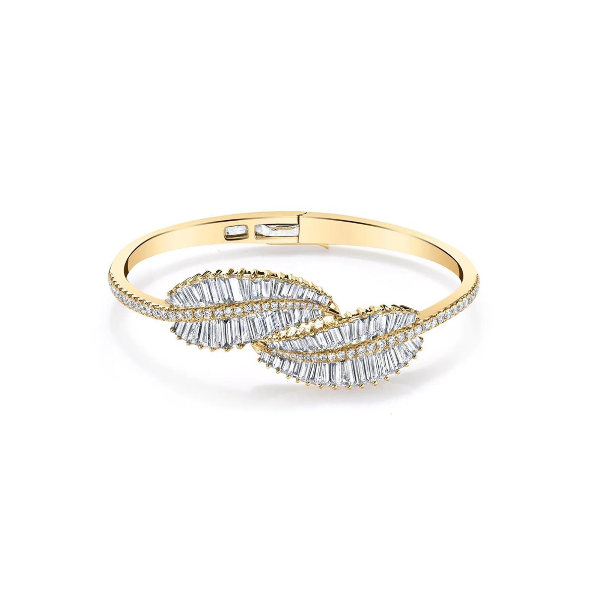Anita Ko 18k Yellow Gold Round and Baguette Diamond Palm Leaf Bracelet