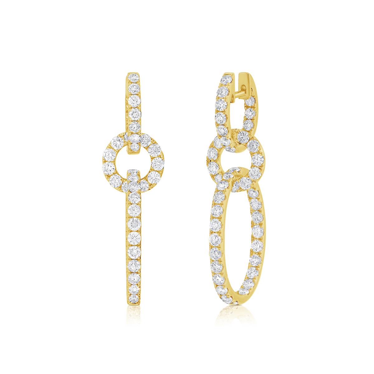London Collection Yellow Gold Triple Circle  Diamond Drop Earrings