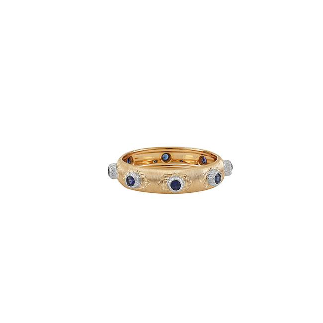 Buccellati Marci Positano Eternelle 18k Two Tone Sapphire Ring 6.5
