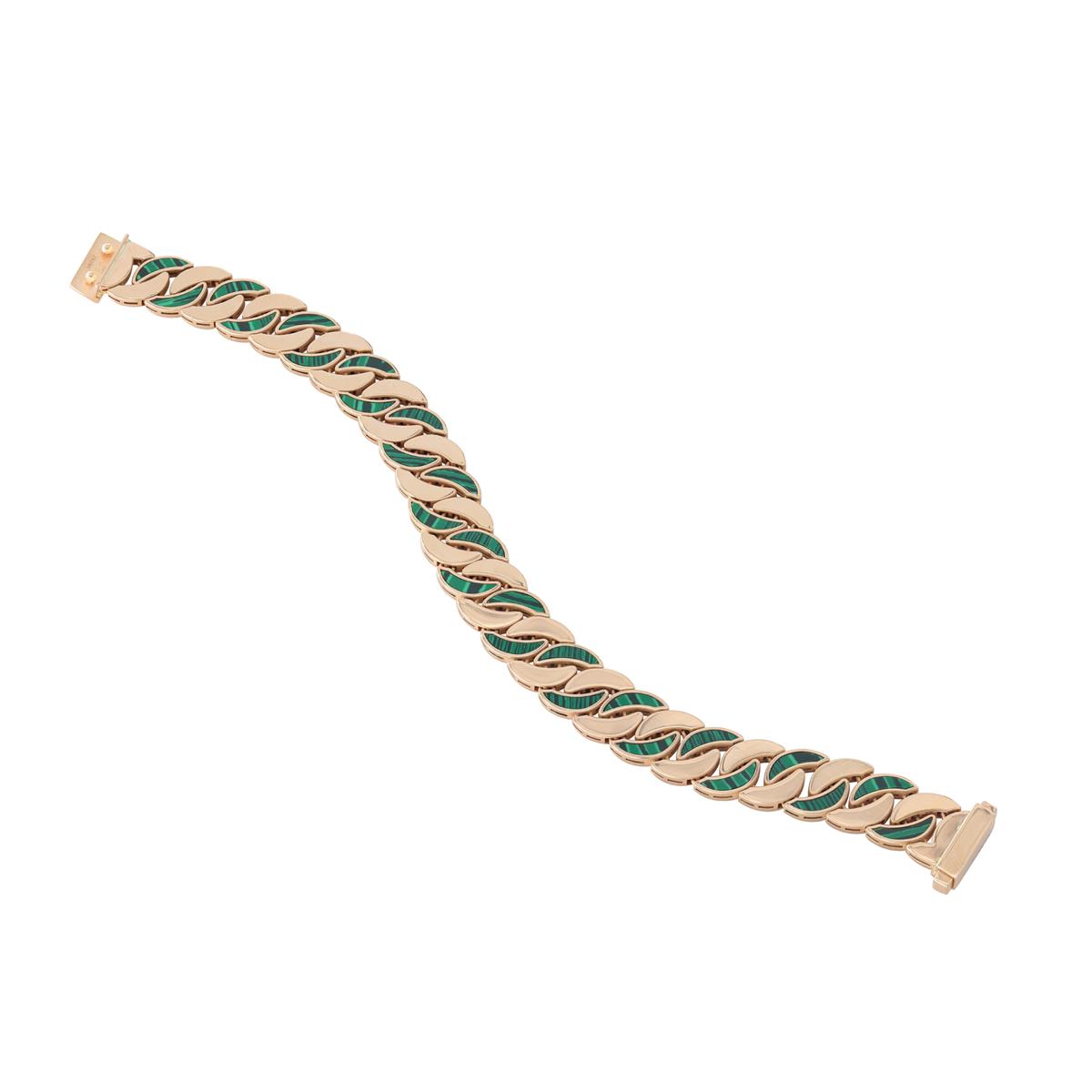 London Collection 14k Rose Gold and Malachite Curb Link Bracelet
