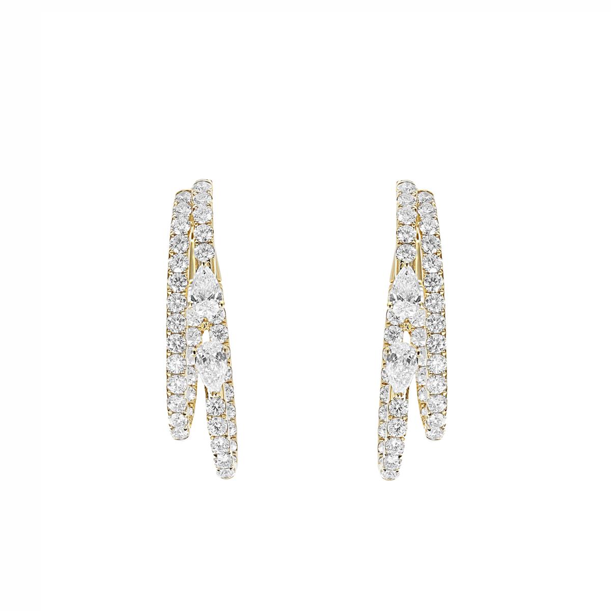 London Collection 18k Yellow Gold Round and Pear Diamond Double Loop Earrings