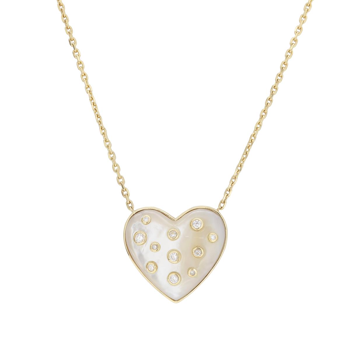 London Collection 14k Yellow Gold Mother of Pearl and Diamond Heart Necklace