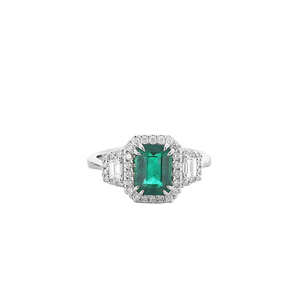 London Collection 18k Emerald and Diamond 3 Stone Ring