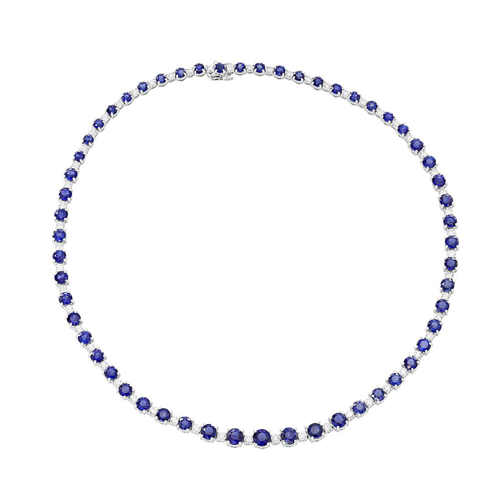 London Collection 18k Round Blue Sapphire and Diamond Necklace
