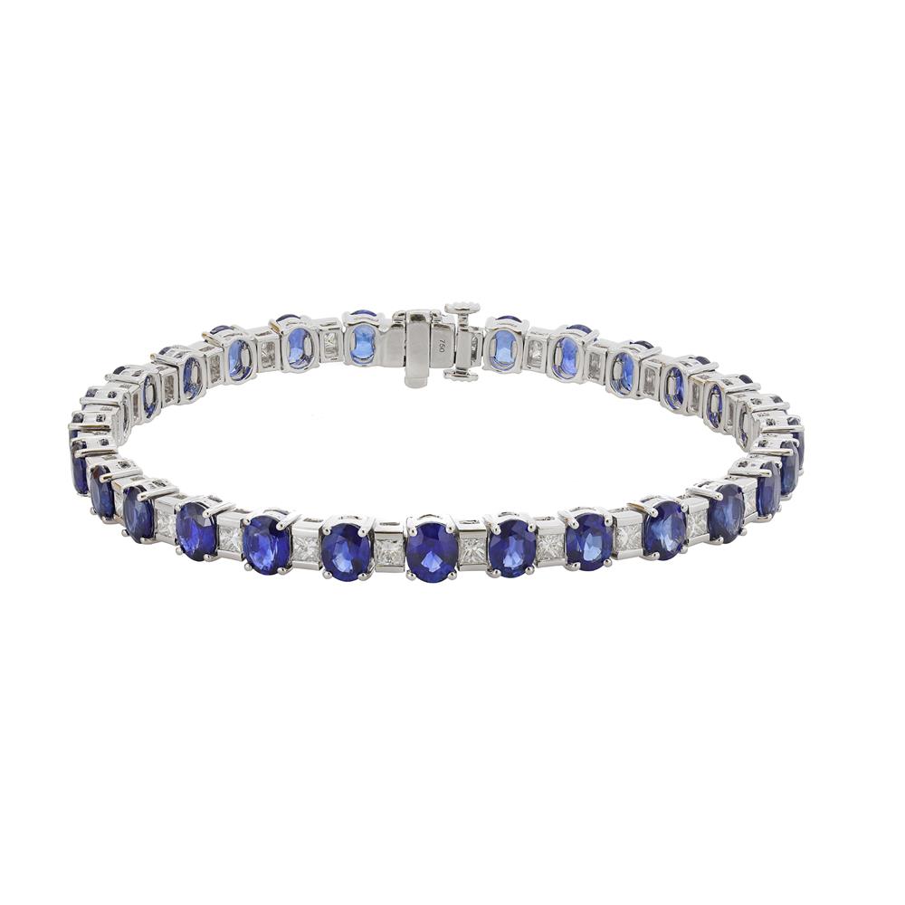 London Collection White Gold Alternating Oval Blue Sapphire and Diamond Bracelet