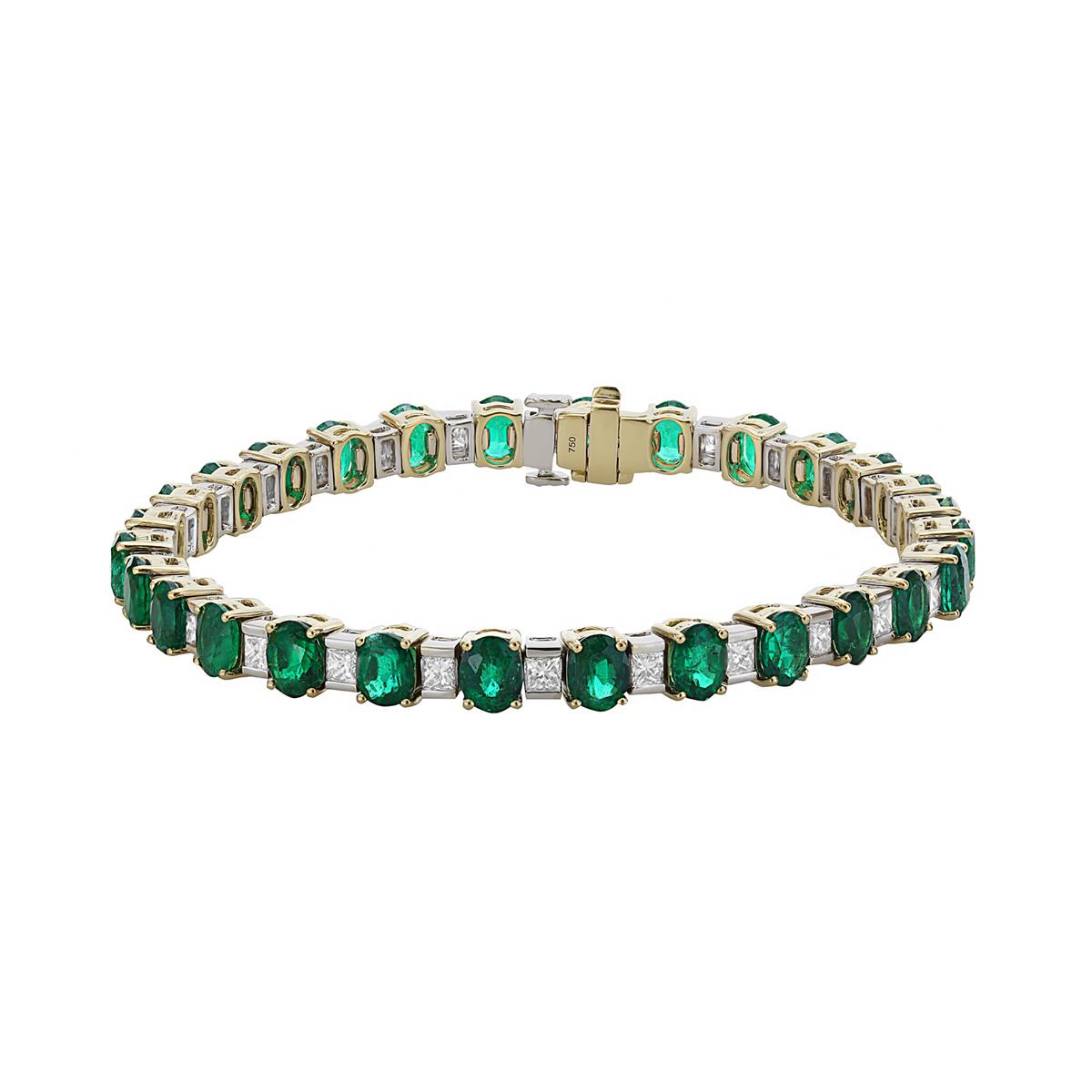 London Collection 18k Gold Diamond and Emerald Alternating Tennis Bracelet