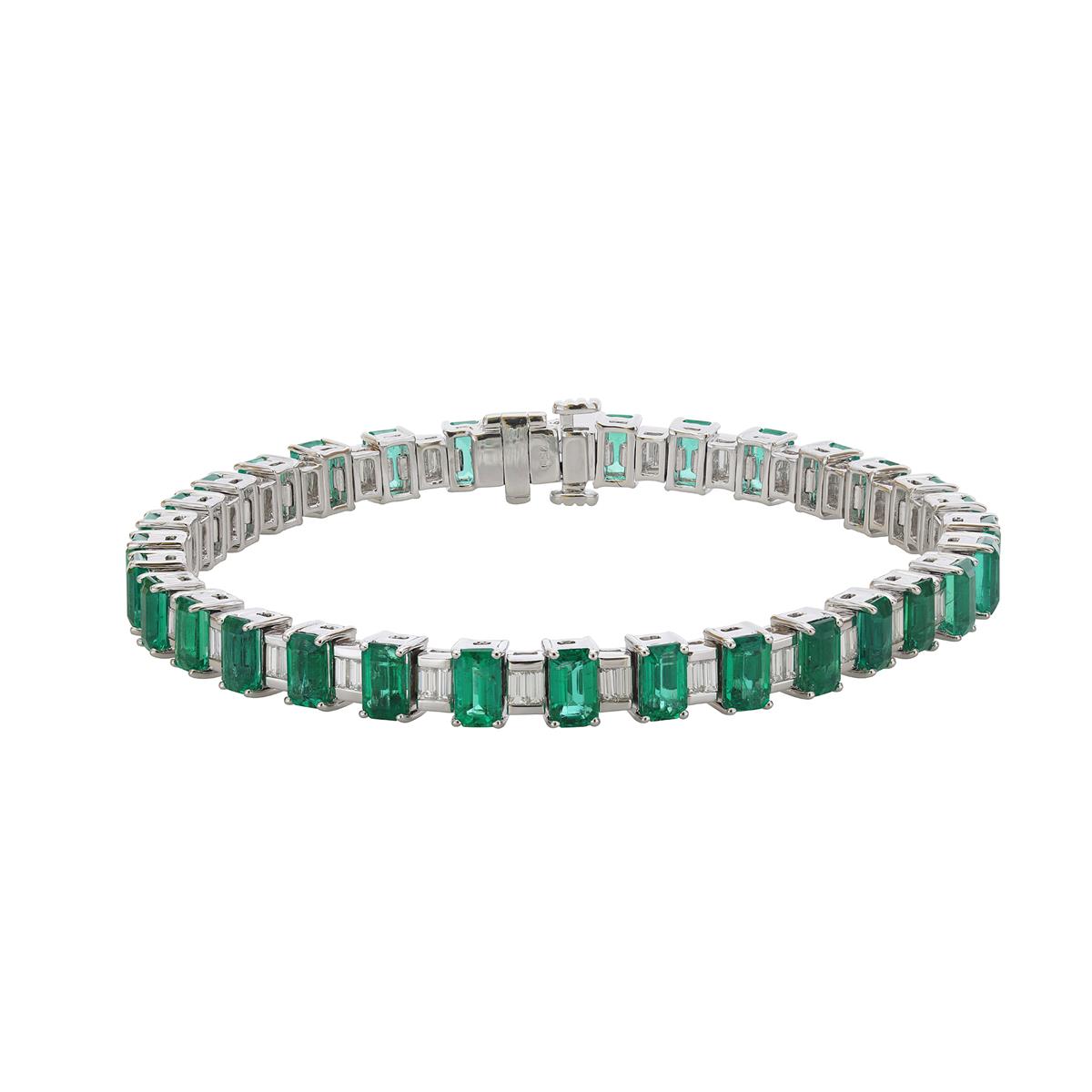 London Collection 18k White Gold Emerald and Diamond Alternating Tennis Bracelet