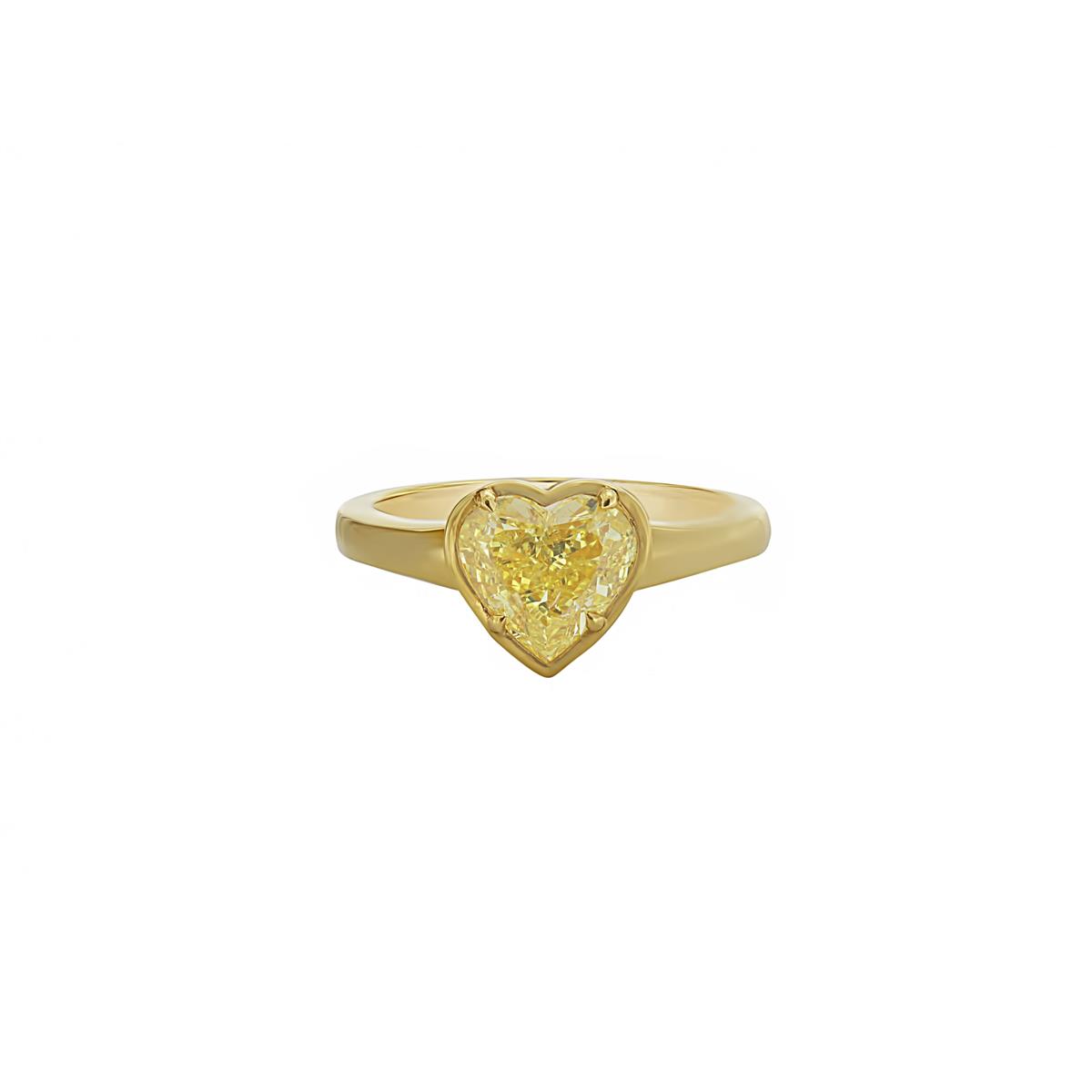 London Collection 18k Yellow Gold Bezel Set Yellow Heart Shaped Diamond Ring