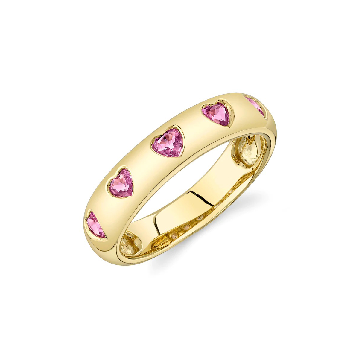 London Collection 14k Yellow Gold Pink Sapphire Heart Band Ring