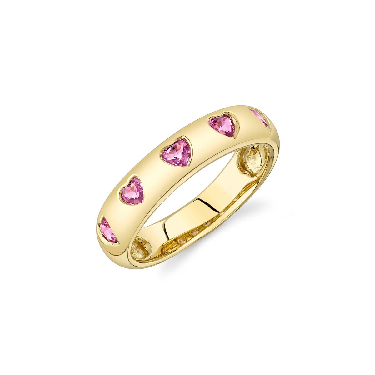 London Collection 14k Gold Pink Sapphire Heart Band Ring