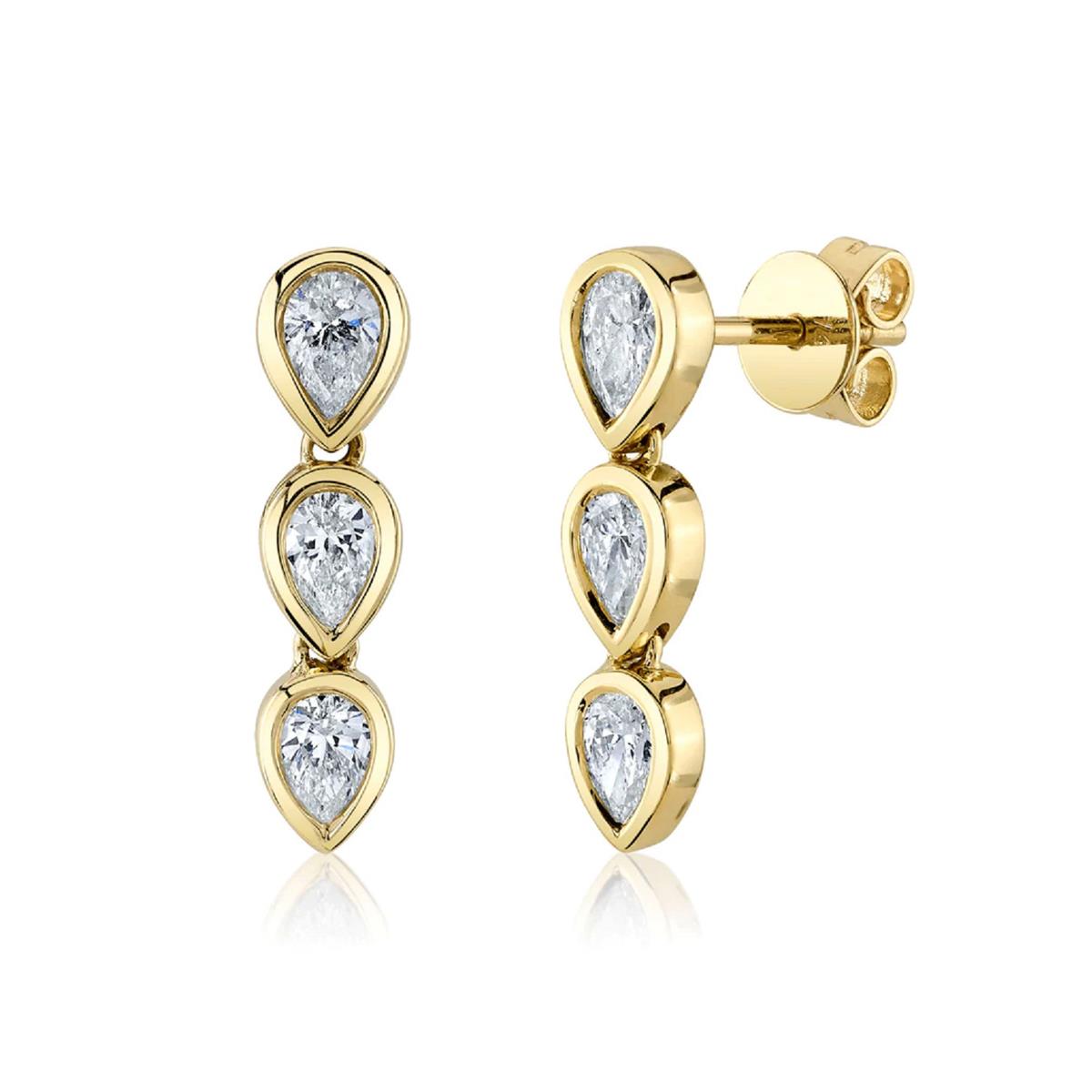 London Collection 14k Yellow Gold Bezel Set Pear Diamond Drop Earrings