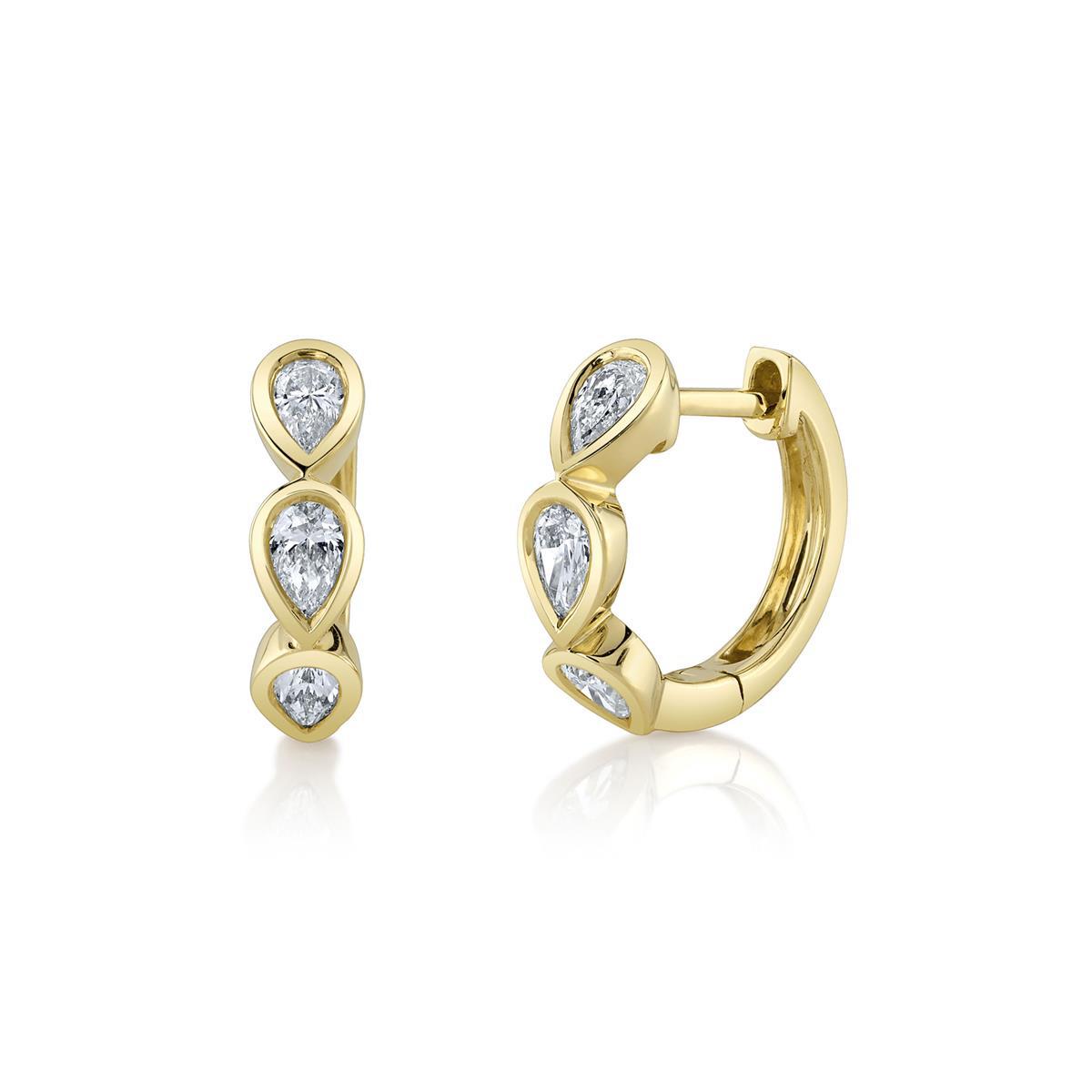London Collection 14k Yellow Gold Bezel Set Pear Diamond Huggie Earrings