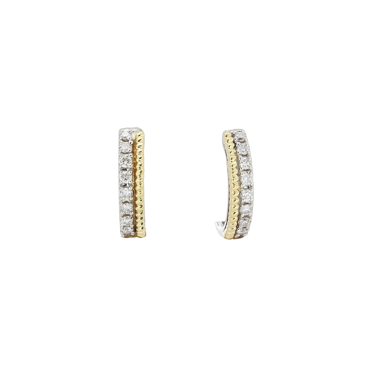 London Collection Two Tone Twist & Pave Diamond Huggie Earrings