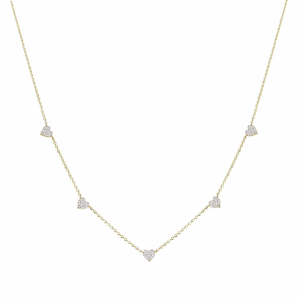 London Collection 14k Yellow Gold Pave Diamond Heart Station Necklace