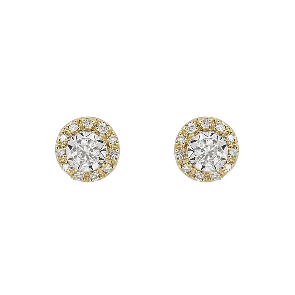 London Collection 14k Yellow Gold Diamond Illusion Stud Earrings