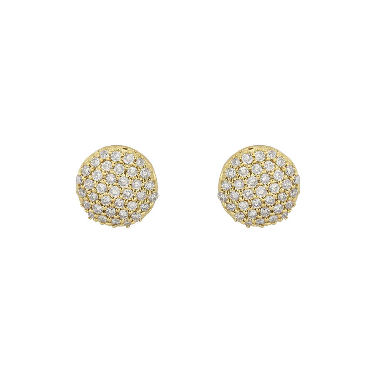 London Collection 14k Yellow Gold Pave Diamond Round Button Earrings