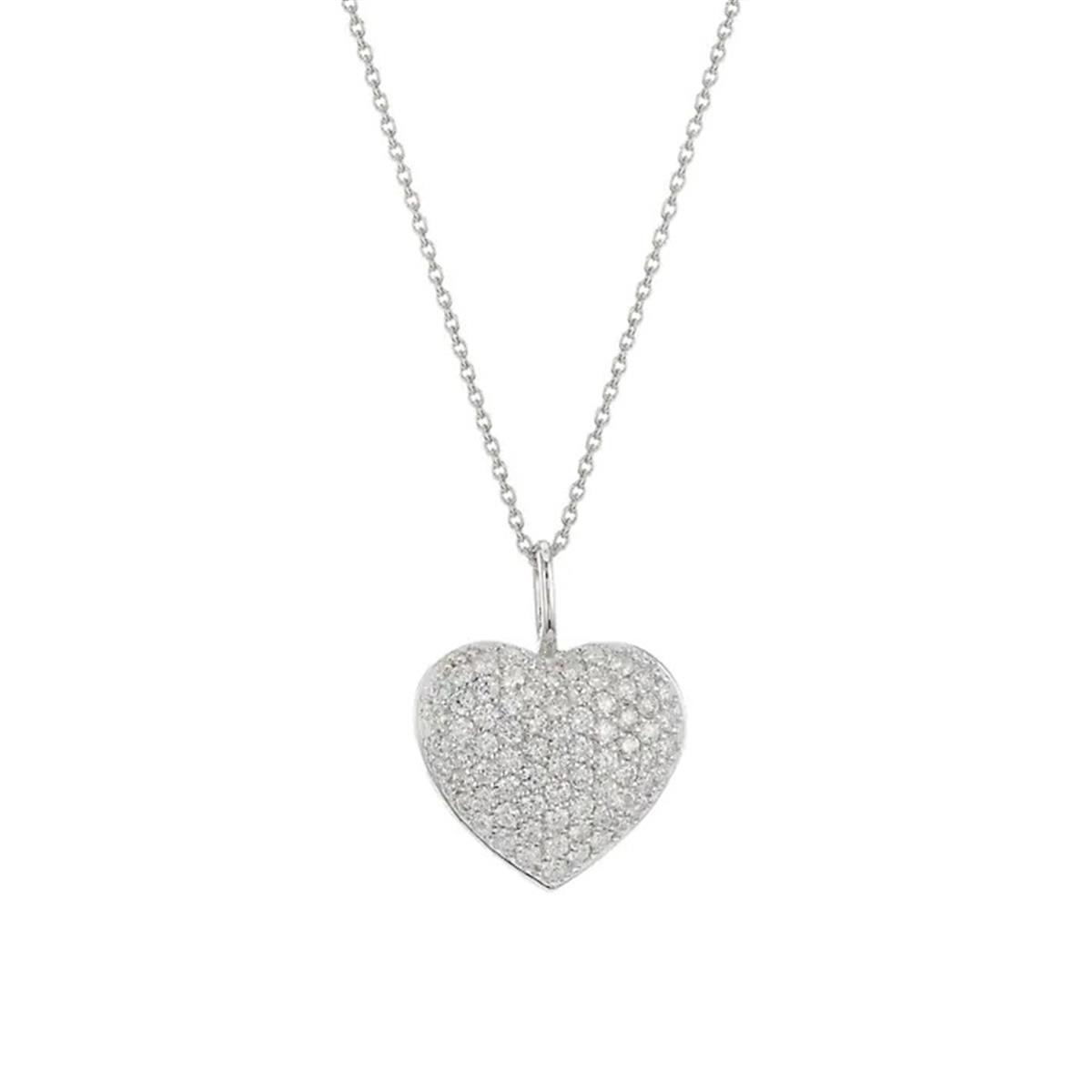 Roberto Coin Tiny Treasures White Gold Diamond Heart Pendant Necklace 