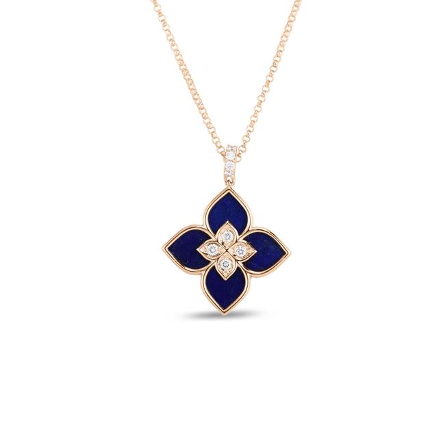 Roberto Coin Venetian Princess 18k Rose Gold Lapis and Diamond Pendant