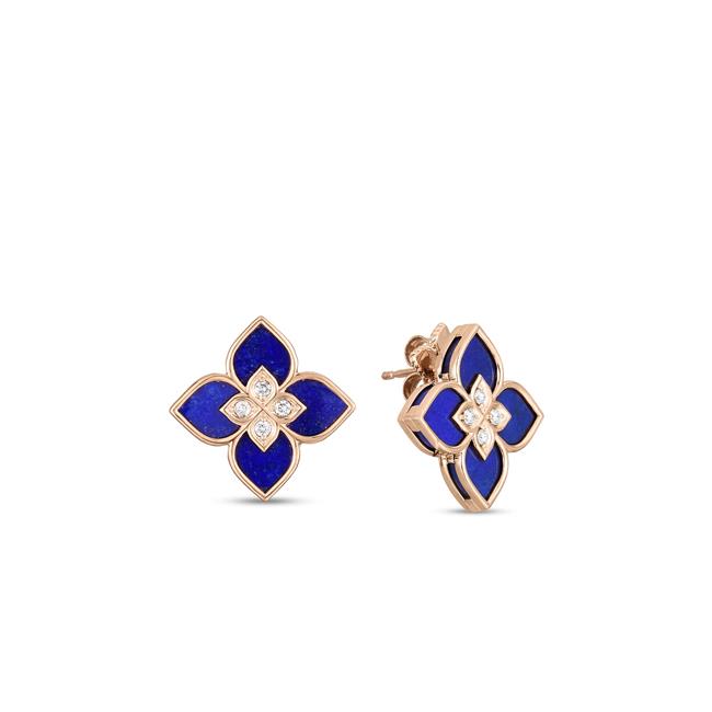 Roberto Coin Venetian Princess Rose Gold Diamond & Lapis Small Flower Stud Earrings
