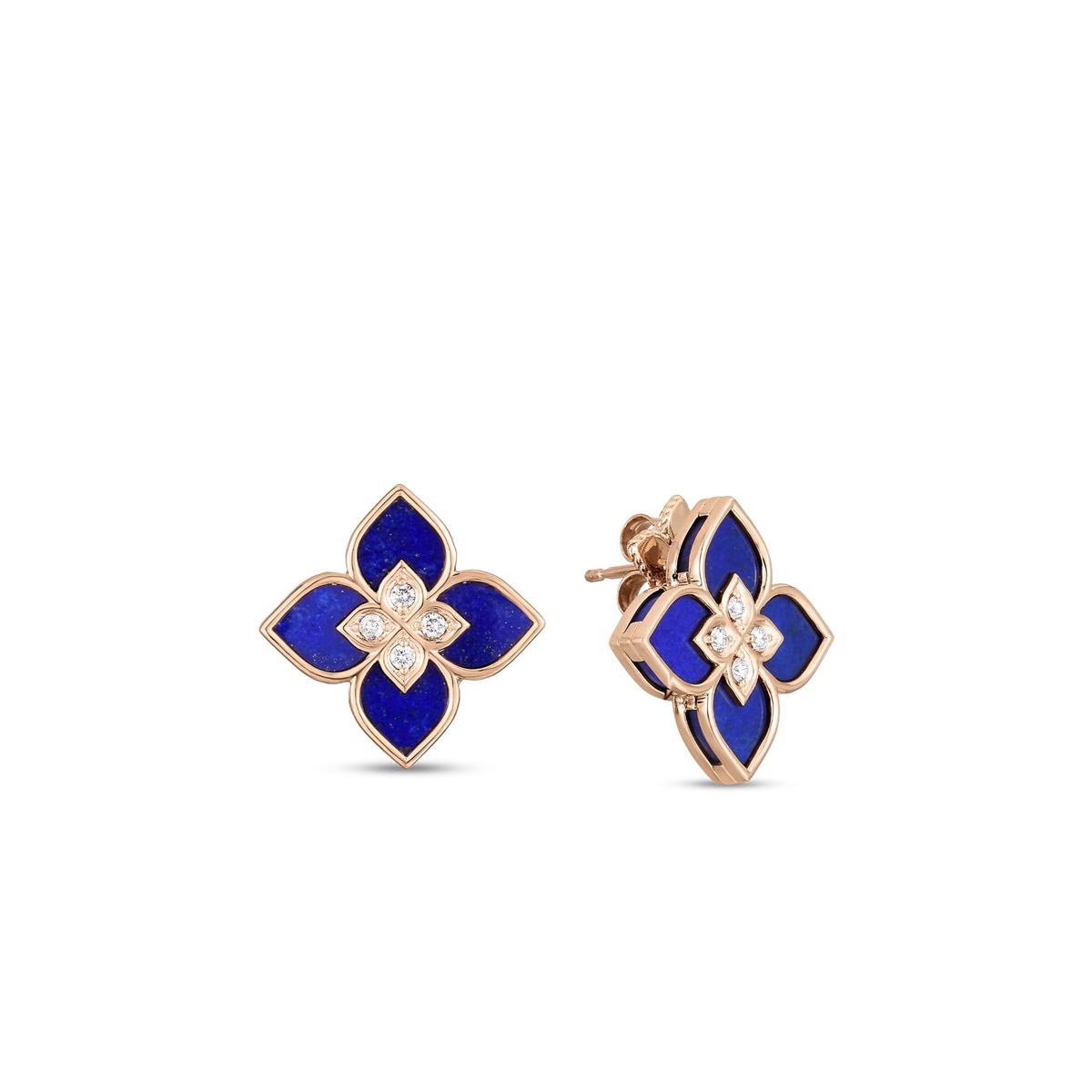 Roberto Coin Venetian Princess Rose Gold Diamond & Lapis Small Flower Stud Earrings